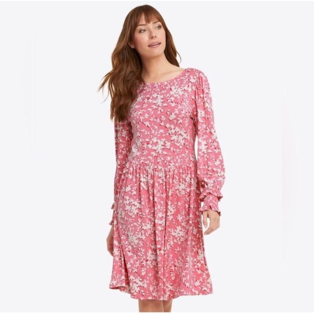 DRAPER JAMES 2X Dress Boatneck Kitty Pink Floral Long Sleeve Soft Stretch XXL